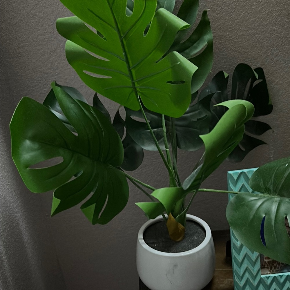 Artificial Monstera Plant in White Pot